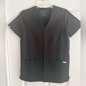 FIGS Scrub Top Women XS Black Casma 3 Pocket V Neck Medical Nurse  FW1100